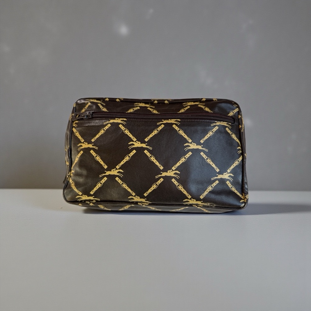 Vintage Longchamp Brown and Gold Patterned Crossbody (missing strap)